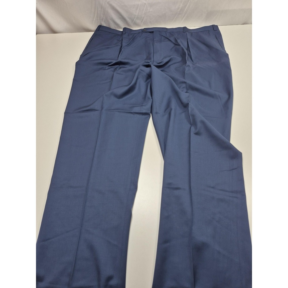 Tallia Dress Pants Mens 46x36 Blue Pleated Straight Classic Fit Formal Unhemmed